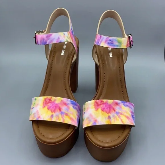 Gianni Bini NEW IN BOX Palmeera Platform Block Heel Sandals 🌈BRIGHT MULTI SZ 9 - Picture 4 of 6